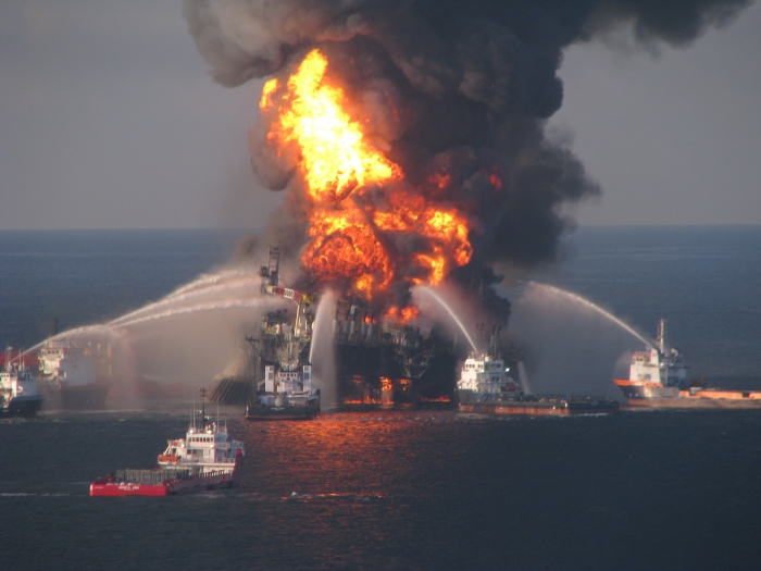 Emergency rescue attempts of Deepwater Horizon Rig- April 20, 2010 (Credits- SkyTruth- Flickr)